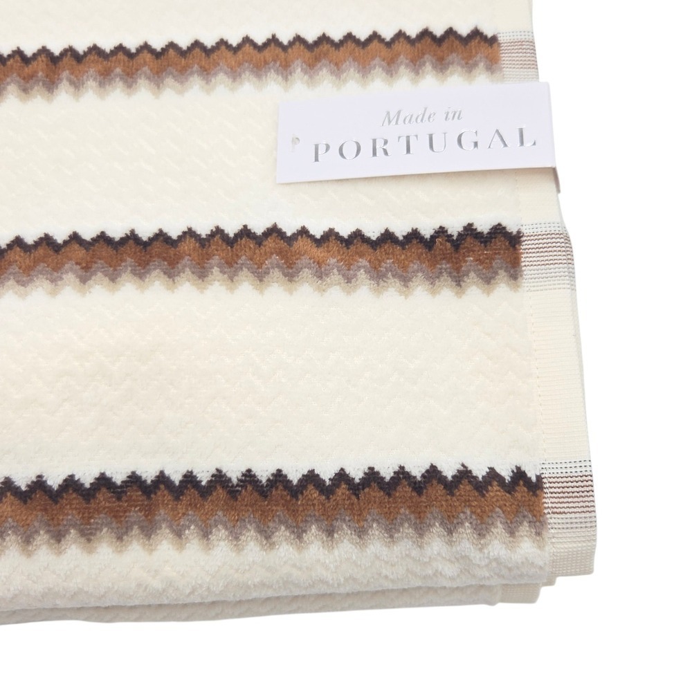 Felpinter 6pc Cotton Bath Hand Towel Set Chevron Stripe Cream Brown Portugal - Picture 6 of 16